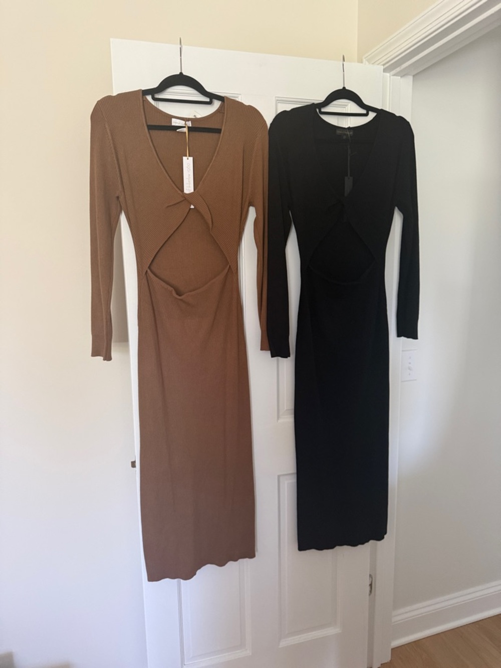 House of Harlow 1960 Brown & Black Long Sleeve Cutout Maxi Dresses